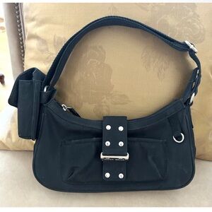 Y2K Vintage Nylon Adjustable Strap Detachable Mini Pocket Shoulder Black Bag